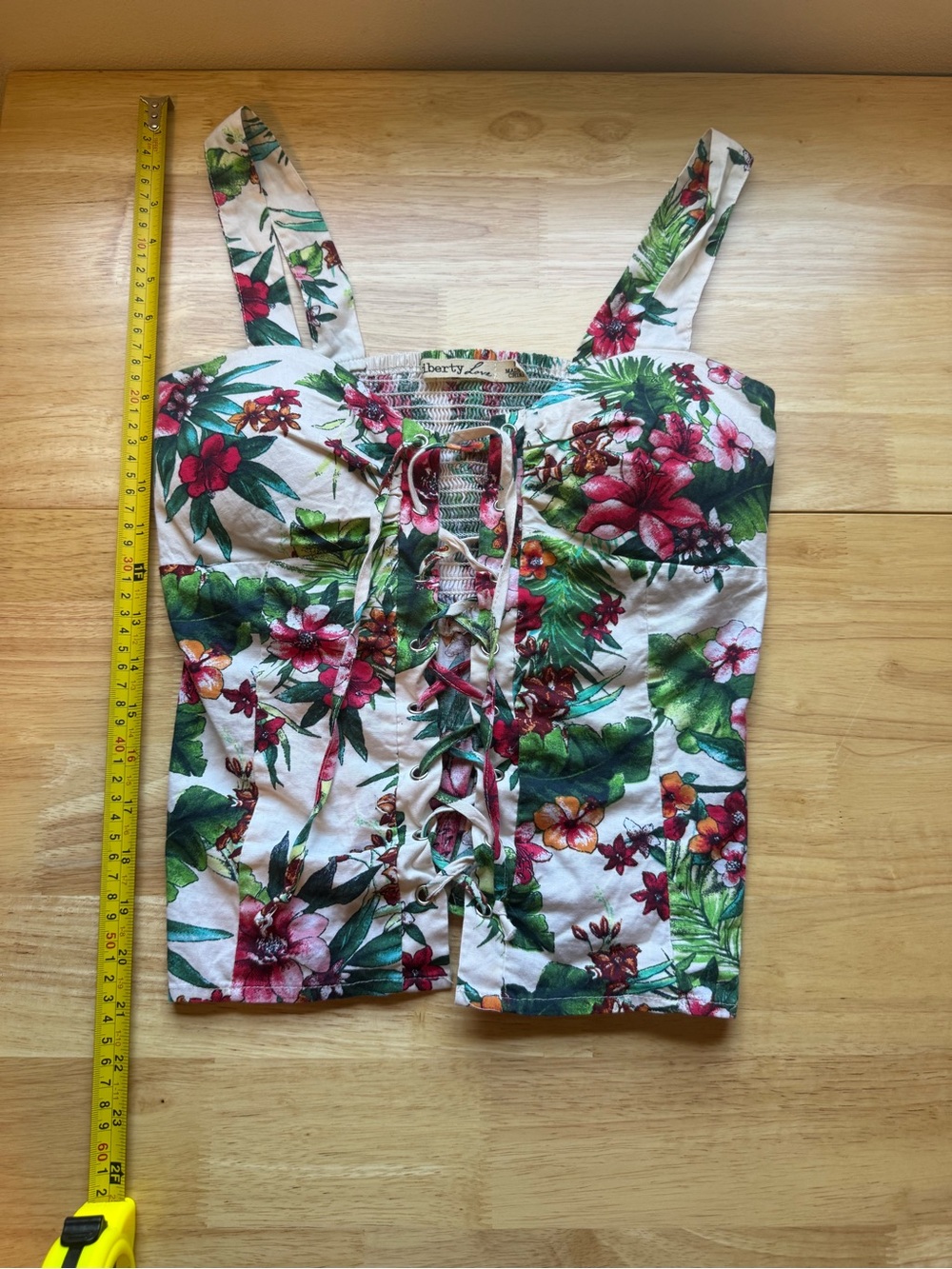 Liberty Love White Tropical Floral Lace-Up Camisole